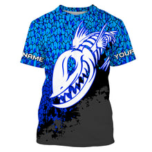 Load image into Gallery viewer, Blue Camo Fish Reaper Skull Custom Long Sleeve Performance Fishing Shirts TTN92