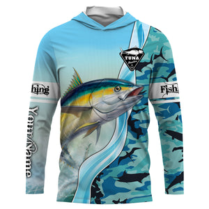 Tuna Fishing Shirts Blue Ocean Camouflage Performance Fishing Shirt, Sun Protection Long Sleeve, Perfect Gift for Fisherman TTN39