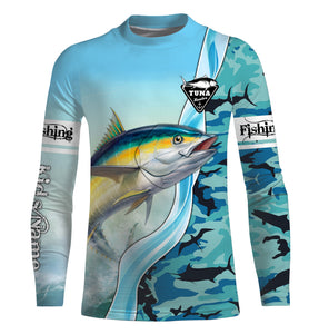 Tuna Fishing Shirts Blue Ocean Camouflage Performance Fishing Shirt, Sun Protection Long Sleeve, Perfect Gift for Fisherman TTN39