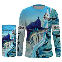 Load image into Gallery viewer, Sailfish Fishing Blue Ocean Camouflage Performance Fishing Long Sleeve shirt, Perfect Gift for Fisherman TTN49