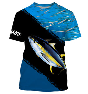 Yellowfin Tuna Fishing Shirts Blue Ocean Camo Performance Fishing Shirt, Personalized Fishing jerseys TTN31