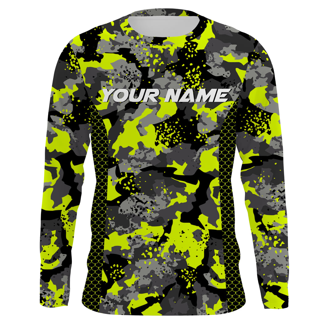 Colorful Fishing Camo Custom UV Long Sleeve Performance Fishing Shirts, Camouflage Fishing Apparel TTN82