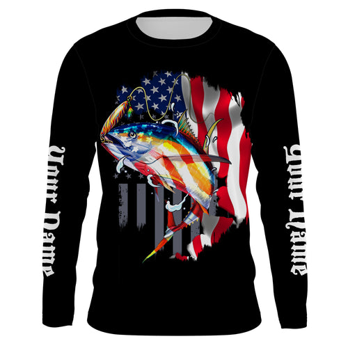 Tuna Fishing American Flag Custom Long Sleeve performance Fishing Shirts, Personalized Fishing jerseys TTN26