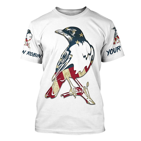American Robin bird with flag shirt personalized gift for birdwatcher A9