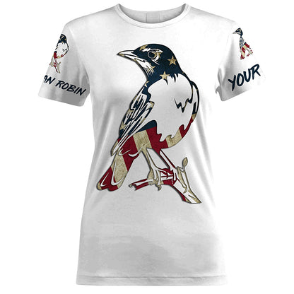American Robin bird with flag shirt personalized gift for birdwatcher A9