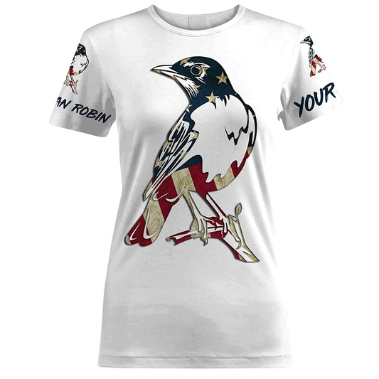 American Robin bird with flag shirt personalized gift for birdwatcher A9
