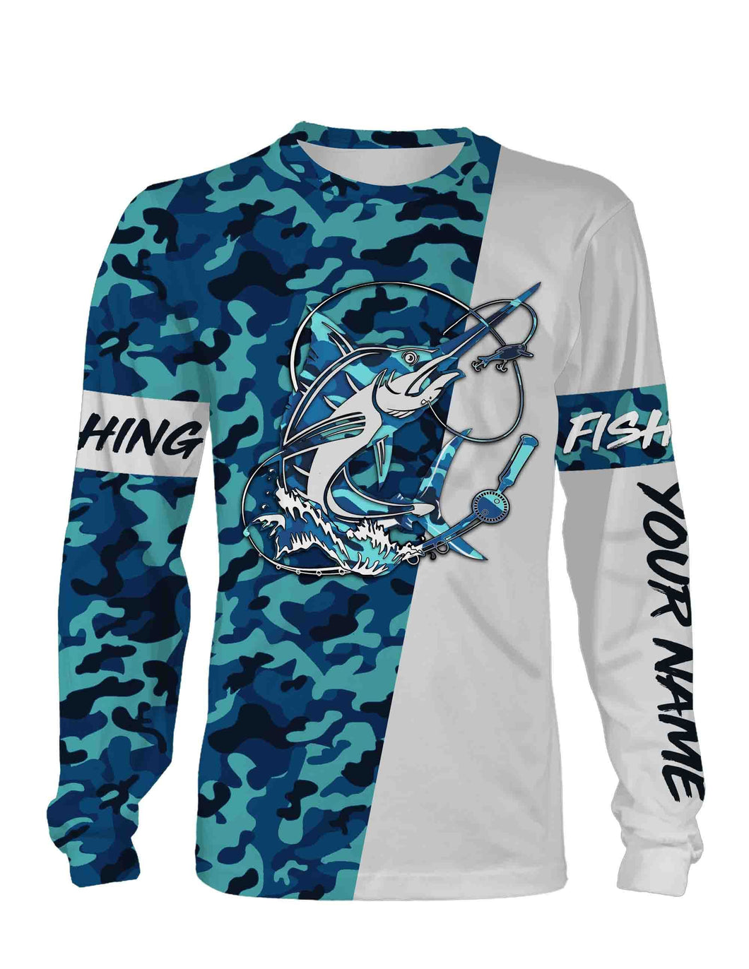 Swordfish Fishing Sea Camo Custom Name Full Printing Shirts Personalized Gift TATS114