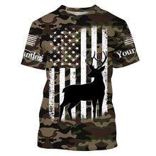 Load image into Gallery viewer, Deer hunting custom name America flag camo all over print Shirts, Hoodie, Zip up hoodie TATS212