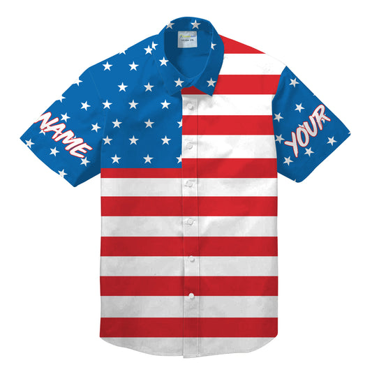 Personalized American Flag Button Down Shirts - Patriotic USA Red White and Blue Hawaiian Shirts - IPHW1213