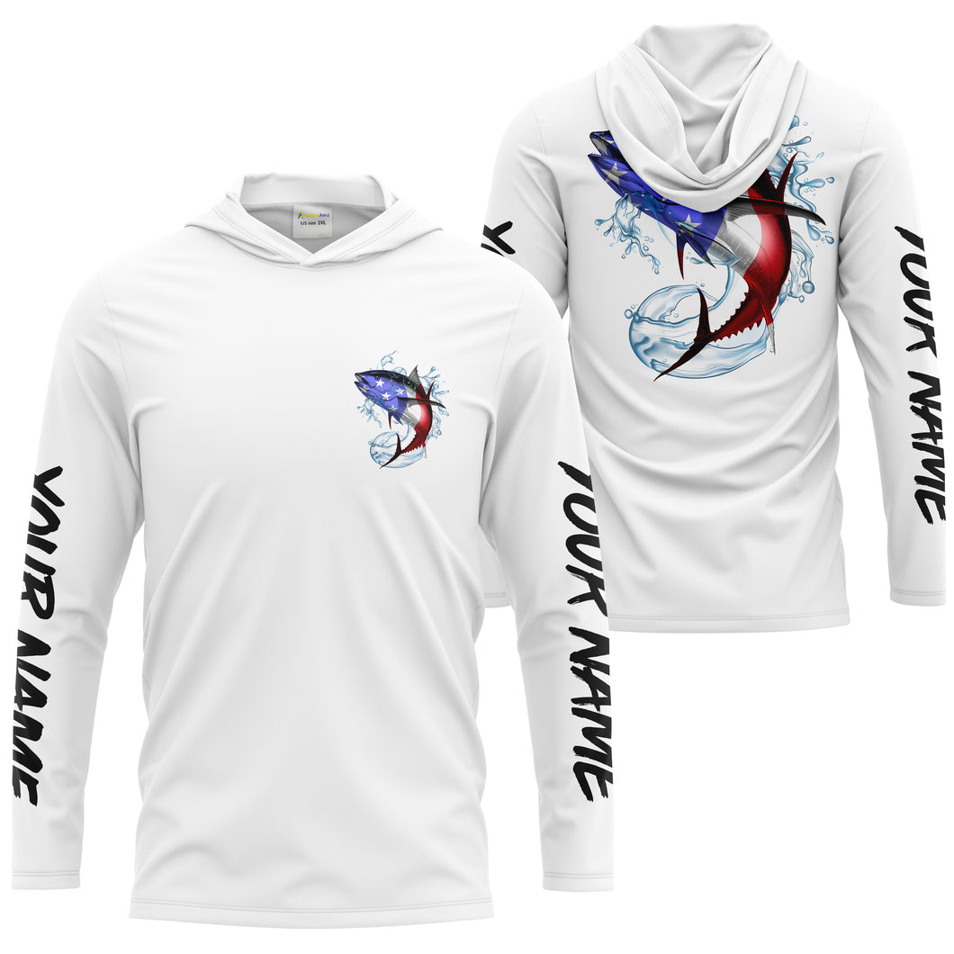 Tuna Fishing American Flag Custom performance Long Sleeve Fishing Shirts, Patriotic Fishing gifts - IPHW1414