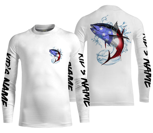 Tuna Fishing American Flag Custom performance Long Sleeve Fishing Shirts, Patriotic Fishing gifts - IPHW1414