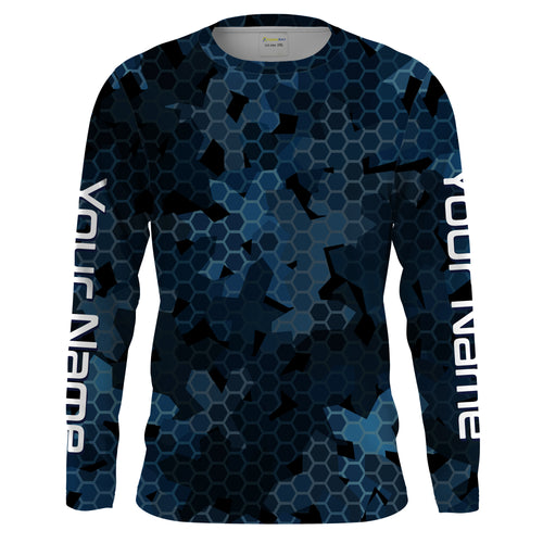 Dark blue camo Custom UV Long Sleeve performance Fishing Shirts, camouflage Fishing apparel - IPHW1578