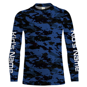 Dark blue camo Custom UV Long Sleeve performance Fishing Shirts, camouflage Fishing apparel - IPHW1579