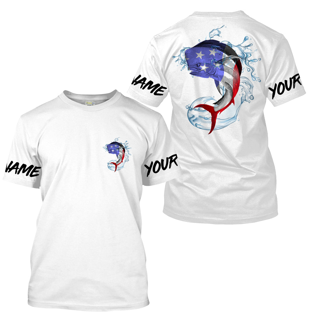 Mahi Mahi Fishing American Flag Custom Long sleeve performance Fishing Shirts, Patriotic Fishing apparel - IPHW1445