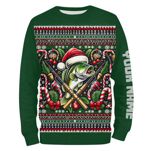 Bass Fishing Ugly Sweater Pattern Christmas Custom Fishing Shirts Personalized Fishing Gifts IPHW5562