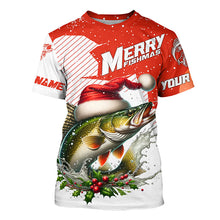 Load image into Gallery viewer, Merry Fishmas Custom Walleye Long Sleeve Christmas Fishing Shirts, Personalized Xmas Fishing Gifts IPHW5578