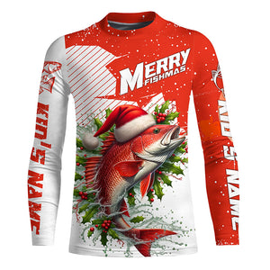 Merry Fishmas Custom Redfish Long Sleeve Christmas Fishing Shirts, Personalized Xmas Fishing Gifts IPHW5580