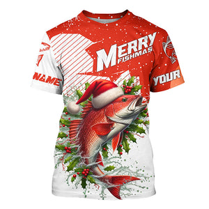 Merry Fishmas Custom Redfish Long Sleeve Christmas Fishing Shirts, Personalized Xmas Fishing Gifts IPHW5580