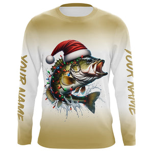 Christmas Lights String Bass Christmas Fishing Shirts With Customized Name, Xmas Fishing Gifts IPHW5584