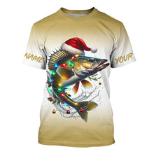 Load image into Gallery viewer, Christmas Lights String Walleye Christmas Fishing Shirts With Customized Name, Xmas Fishing Gifts IPHW5585