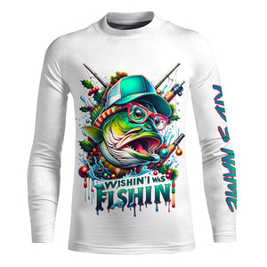 Wishin' I Was Fishin' Custom Funny Bass Christmas Fishing Shirts Bass Christmas Fishing Gifts IPHW5586