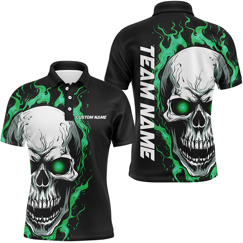 Sea Foam Green Flame Skull Sport Jerseys, Custom Team Bowling Polo Shirts For Men, Bowler Outfits IPHW5271