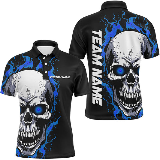 Blue Flame Skull Sport Jerseys, Custom Team Bowling Polo Shirts For Men, Bowler Outfits IPHW5274