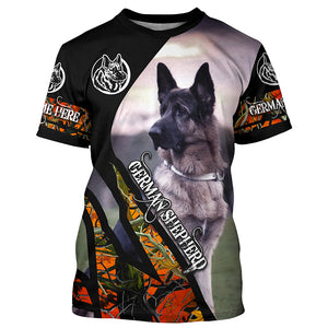 German Shepherd Hunting dog orange camo Customize 3D All over print shirts - various styles to choose all over  T shirt, Long sleeve, Sweatshirt, Tank Top, Zip up, Hoodie - IPH2148