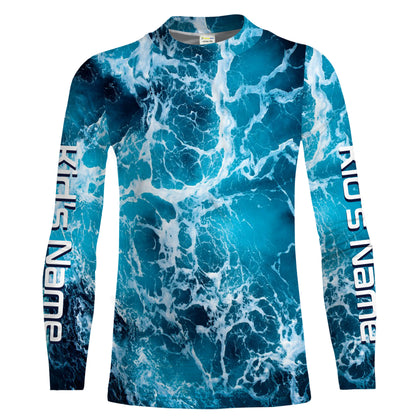Custom Saltwater Long sleeve Fishing Shirts UV Protection, Sea wave camo Fishing Shirts - IPHW1329