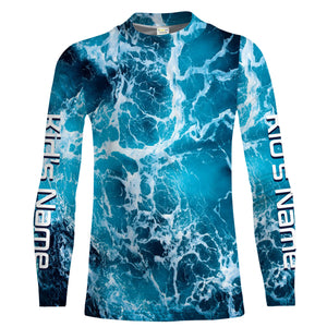 Custom Saltwater Long sleeve Fishing Shirts UV Protection, Sea wave camo Fishing Shirts - IPHW1329