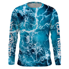 Load image into Gallery viewer, Custom Saltwater Long sleeve Fishing Shirts UV Protection, Sea wave camo Fishing Shirts - IPHW1329