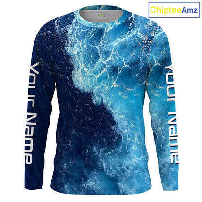 Beautiful Custom Saltwater Long sleeve Fishing Shirts UV Protection, Sea wave camo Fishing Shirts - IPHW1331