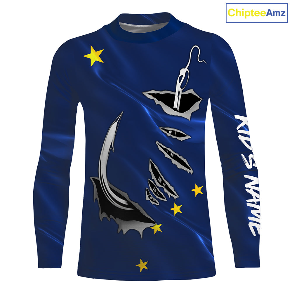 Alaska Flag Fishing 3D Fish Hook Personalized UV  long sleeves performance fishing shirts -  IPHW485