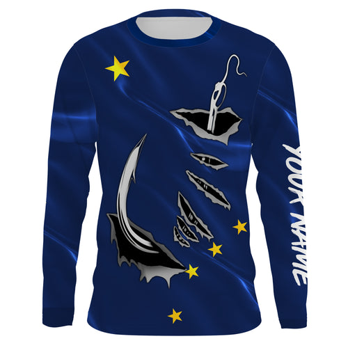 Alaska Flag Fishing 3D Fish Hook Personalized UV  long sleeves performance fishing shirts -  IPHW485