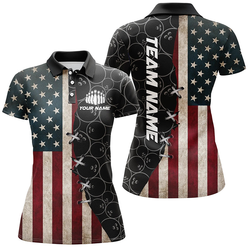 Vintage Us Flag Custom Bowling Team Shirts For Women Bowling Ball Pattern Patriotic Gifts IPHW5480