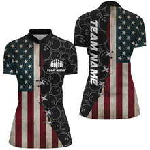 Load image into Gallery viewer, Vintage Us Flag Custom Bowling Team Shirts For Women Bowling Ball Pattern Patriotic Gifts IPHW5480