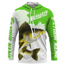 Load image into Gallery viewer, Angry Walleye Custom Long sleeve performance Fishing Shirts, Walleye hunter Fishing jerseys | green IPHW3362