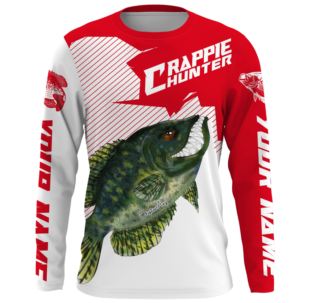 Angry Crappie Custom Long sleeve performance Fishing Shirts, Crappie hunter Fishing jerseys | red IPHW3380