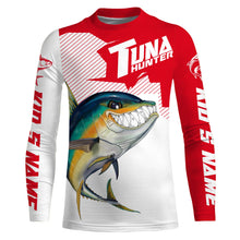 Load image into Gallery viewer, Angry Yellowfin Tuna Custom Long sleeve Fishing Shirts, Tuna hunter Fishing jerseys | red IPHW3383