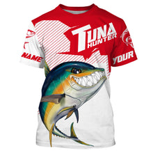 Load image into Gallery viewer, Angry Yellowfin Tuna Custom Long sleeve Fishing Shirts, Tuna hunter Fishing jerseys | red IPHW3383