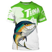 Load image into Gallery viewer, Angry Yellowfin Tuna Custom Long sleeve Fishing Shirts, Tuna hunter Fishing jerseys | green IPHW3384