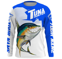 Load image into Gallery viewer, Angry Yellowfin Tuna Custom Long sleeve Fishing Shirts, Tuna hunter Fishing jerseys | blue IPHW3385