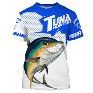 Angry Yellowfin Tuna Custom Long sleeve Fishing Shirts, Tuna hunter Fishing jerseys | blue IPHW3385