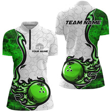 Load image into Gallery viewer, Custom Green Flame Bowling Shirts For Women Bowling Pattern Bowling Team Jerseys Bowlers IPHW5510