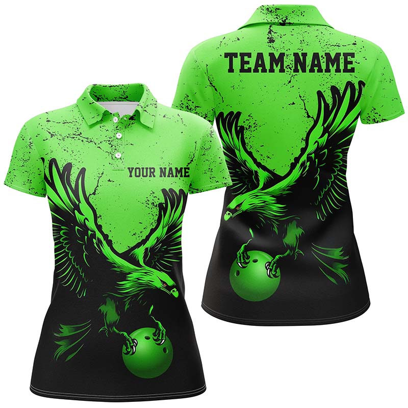 Custom Green Eagle Women Bowling Polo Shirts Grunge Vintage Bowling Team Jerseys Outfits IPHW5341