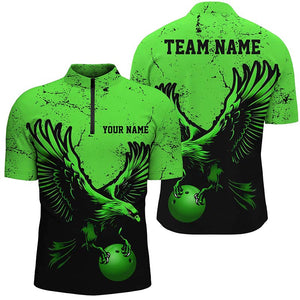 Custom Green Eagle Men Bowling Quarter Zip Shirts Grunge Vintage Bowling Team Jerseys Outfits IPHW5341