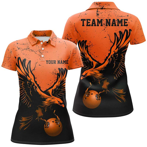 Custom Orange Eagle Women Bowling Polo Shirts Grunge Vintage Bowling Team Jerseys Outfits IPHW5343