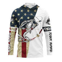 Load image into Gallery viewer, Personalized Bass Fishing American Flag Long Sleeve Fishing Shirts, Patriotic Fishing gifts - IPHW1076