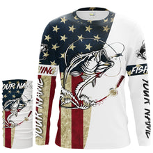 Load image into Gallery viewer, Personalized Bass Fishing American Flag Long Sleeve Fishing Shirts, Patriotic Fishing gifts - IPHW1076