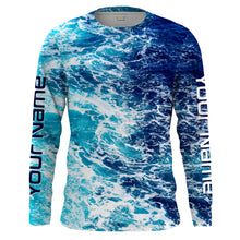 Load image into Gallery viewer, Custom Saltwater Long sleeve Fishing Shirts UV Protection, Sea wave camo Fishing Shirts - IPHW878